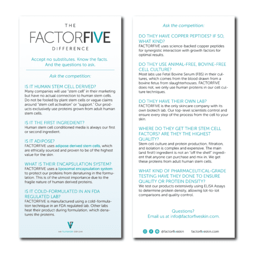 Comparing A Product To FACTORFIVE? The FACTORFIVE Difference Rack Cards - (QTY 10)
